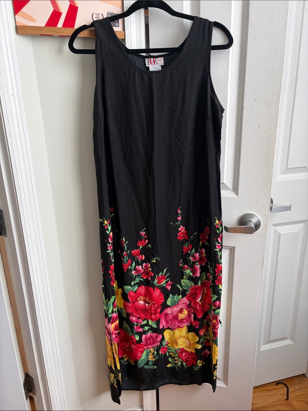 Vintage R&K Black Maxi Dress with Floral He